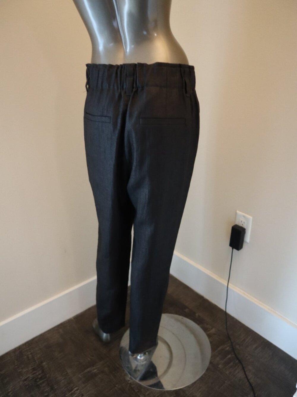 Brunello Cucinelli Linen Pants Black Elastic Waist Pull On Relaxed Luxury Size 2 - Picture 8 of 11